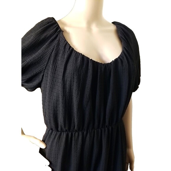 ASTR Tiered Midi Boho Flowy Summer Gauzy Dress M Puff Sleeve Midi Black      T51 - Picture 4 of 12